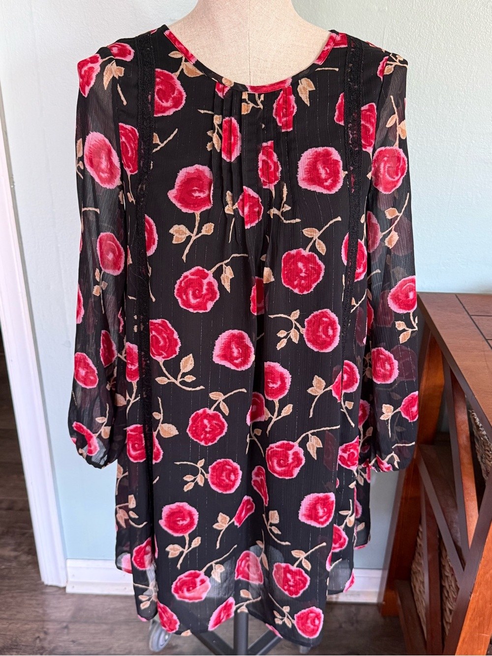 Kate Spade Hazy Rose Black Red Floral Dress Youth Size 14